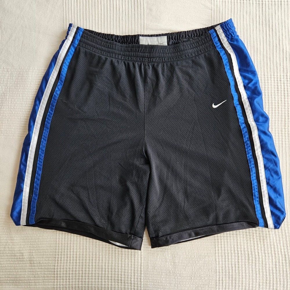 Nike Reversible Dazzle Shiney Basketball Shorts Black Blue White Satin Men XL